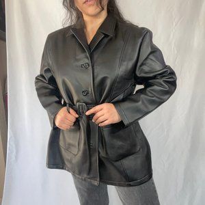Vintage Scorpio Black Faux Leather Trench Coat